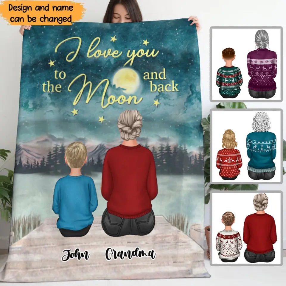 Personalized I Love You To The Moon And Back Grandma Kid Sherpa or Fleece Blanket Printed VQ23638