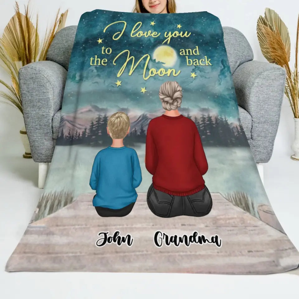 Personalized I Love You To The Moon And Back Grandma Kid Sherpa or Fleece Blanket Printed VQ23638