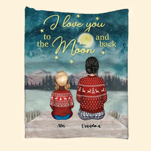 Personalized I Love You To The Moon And Back Grandma Kid Sherpa or Fleece Blanket Printed VQ23638