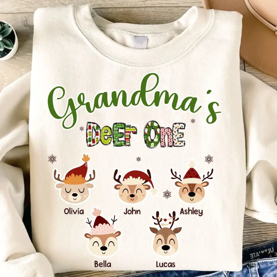 Personalized Grandma's Deer One Kid Names Sweatshirt or T-shirt Printed HTHVQ23642