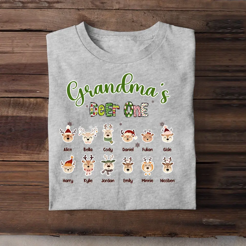 Personalized Grandma's Deer One Kid Names Sweatshirt or T-shirt Printed HTHVQ23642