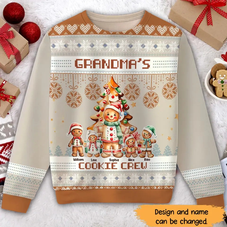 Personalized Grandma's Cookie Crew & Kid Names Ugly Sweater Printed HTHHN23664