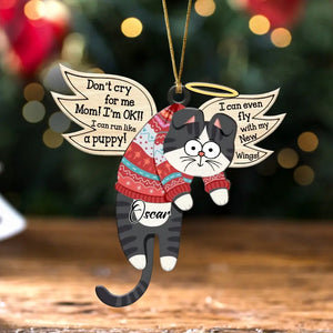 Personalized I Can Even Fly With My New Wings Cat Memorial Wooden Ornament Printed LDMPTN23677