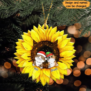 Personalized Sunflower Cat Xmas Custom Name Cat Lovers Gift Acrylic Ornament Printed HN23690