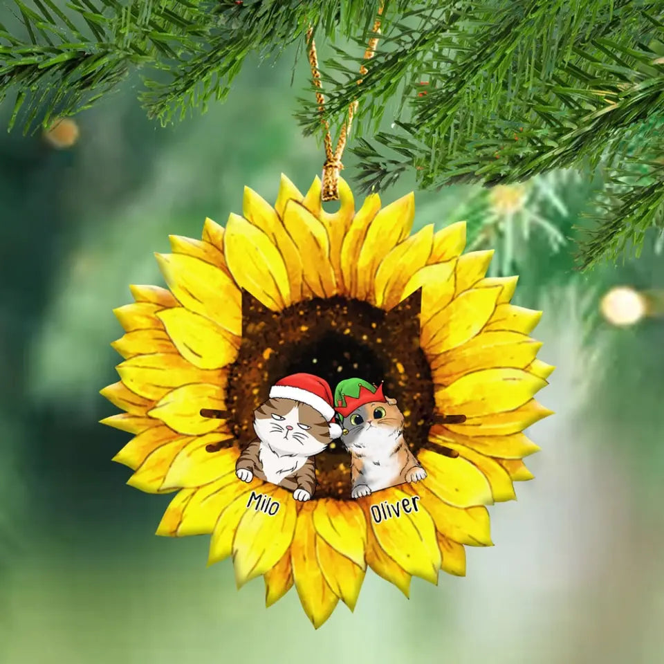 Personalized Sunflower Cat Xmas Custom Name Cat Lovers Gift Acrylic Ornament Printed HN23690