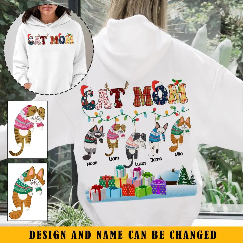 Personalized Cat Mom Hanging Cat Christmas Gift Hoodie 2D Printed MTKVH23694