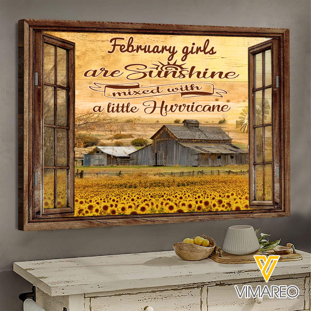 February Girl Are Sunshine Mixed With A Little Hurricane Canvas Printed DEC-HQ18