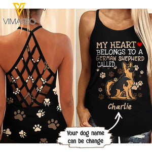 PERSONALIZED GERMAN SHEPHERD DOG CRISS-CROSS OPEN BACK CAMISOLE TANK TOP