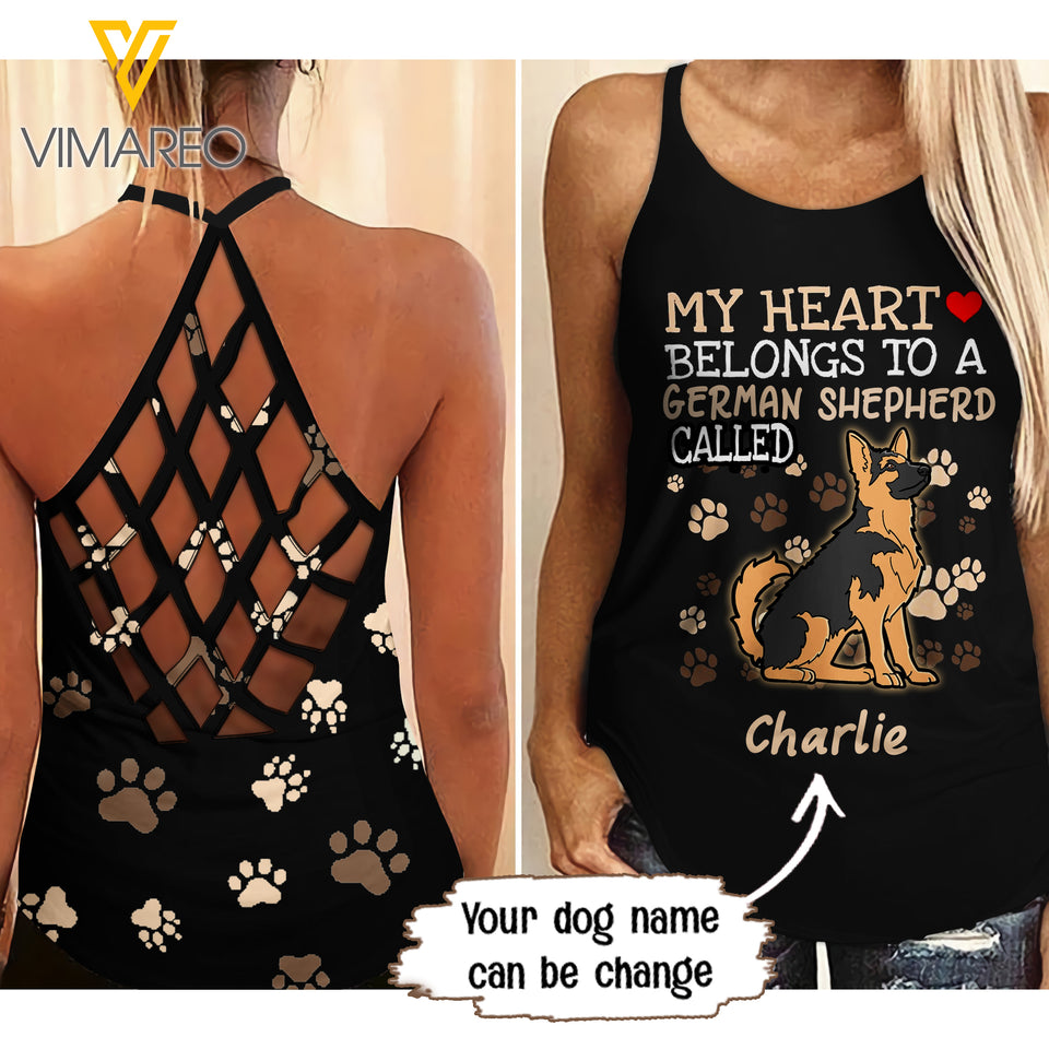 PERSONALIZED GERMAN SHEPHERD DOG CRISS-CROSS OPEN BACK CAMISOLE TANK TOP