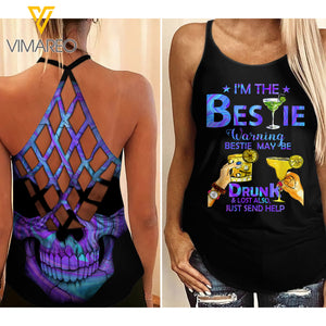 PROUD OF BESTIE Criss-Cross Open Back Camisole Tank Top Couple