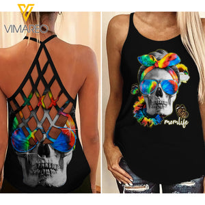 SKULL TATTOO MOM girl Criss-Cross Open Back Camisole Tank Top 0605NGBTQ