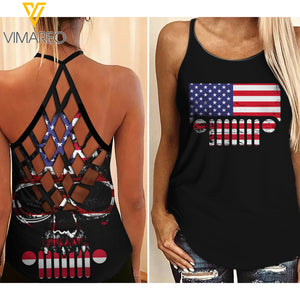 AMERICAN JEEP GIRL CRISS-CROSS TANK TOP SKULL