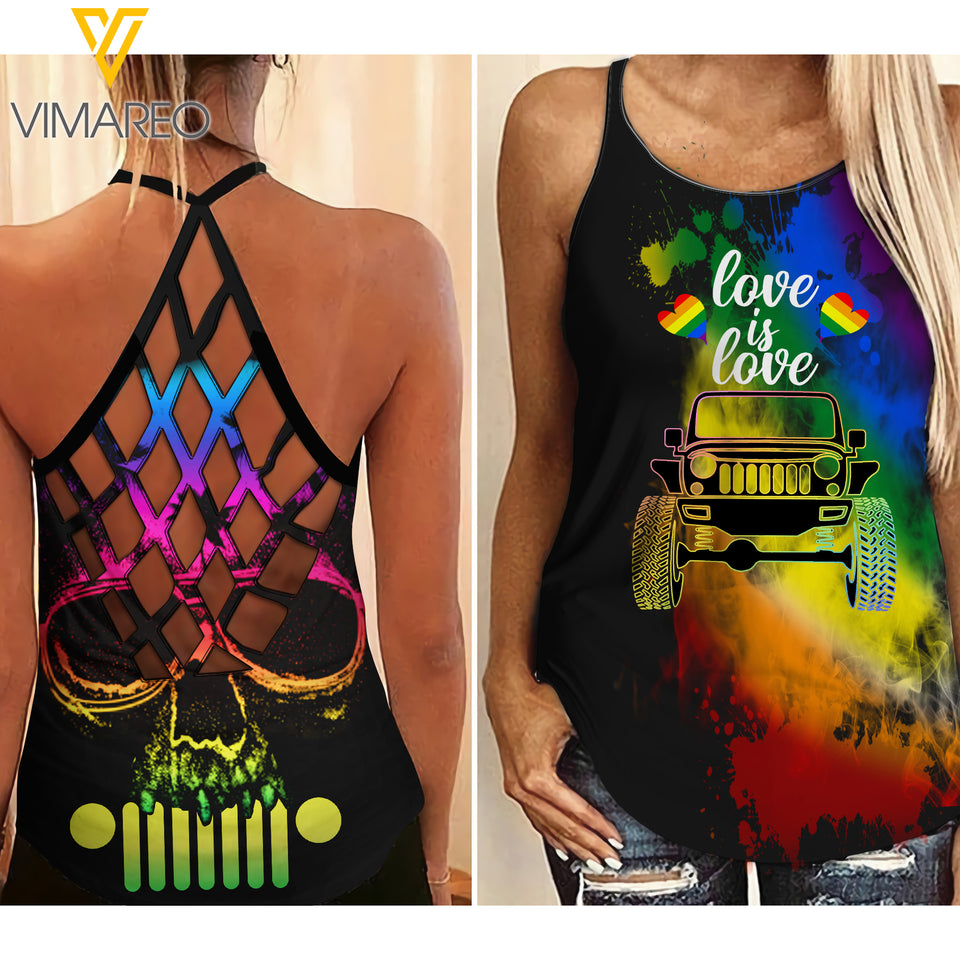 JEEP LOVE IS LOVE LGBT CRISS-CROSS TANK TOP