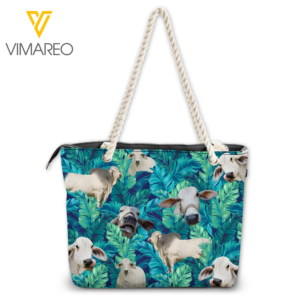 BRAHMAN CATTLE TROPICAL BEACH TOTE BAG TNMQ0802