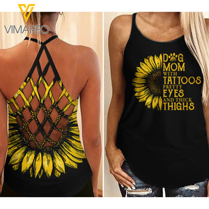 Tatoo Dog Mom Criss-Cross Open Back Camisole Tank Top