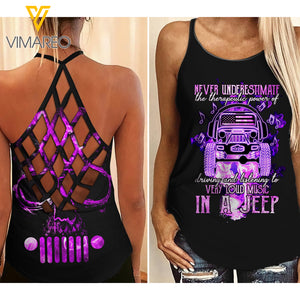 JEEP AND MUSIC GIRL CRISS-CROSS TANK TOP SKULL