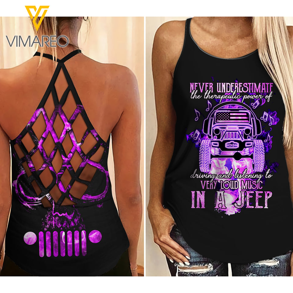 JEEP AND MUSIC GIRL CRISS-CROSS TANK TOP SKULL