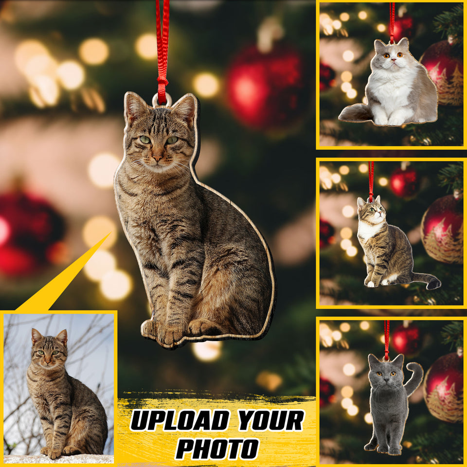 Personalized Your Cat Image Christmas Wood Ornament Printed 22NOV-HQ07